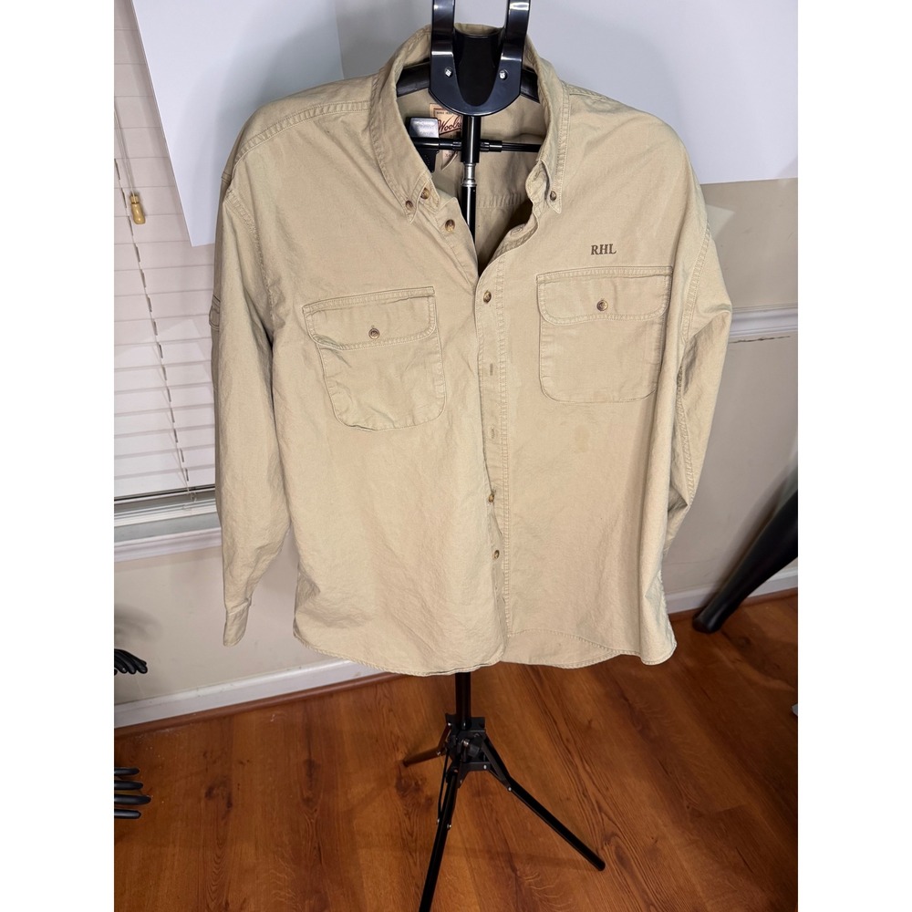 Woolrich Mens Khaki Cotton Canvas Safari Utility Shirt XL 4709WS Monogram RHL